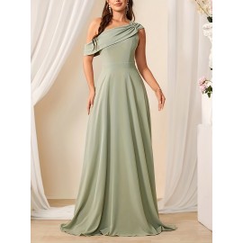 Elegant Mint Green One-Shoulder Chiffon Maxi Dress for Women - Sleeveless, Flowing Design with Ruched Detail, Perfect for Weddings, Parties, and Formal Events, Formal Event Attire|Ruched Detail Dress|Polyester Fabric