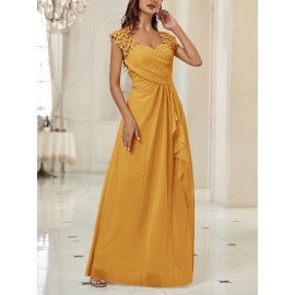 New Women'S Sleeveless Lace-Trimmed Mermaid Wedding Dress - Solid Color Ruffle Hem A-Line Party Gown with Built-In Bra, Spring/Summer Bridal & Bridesmaid Dress, Wedding Guest Attire, Sophisticated Craftsmanship