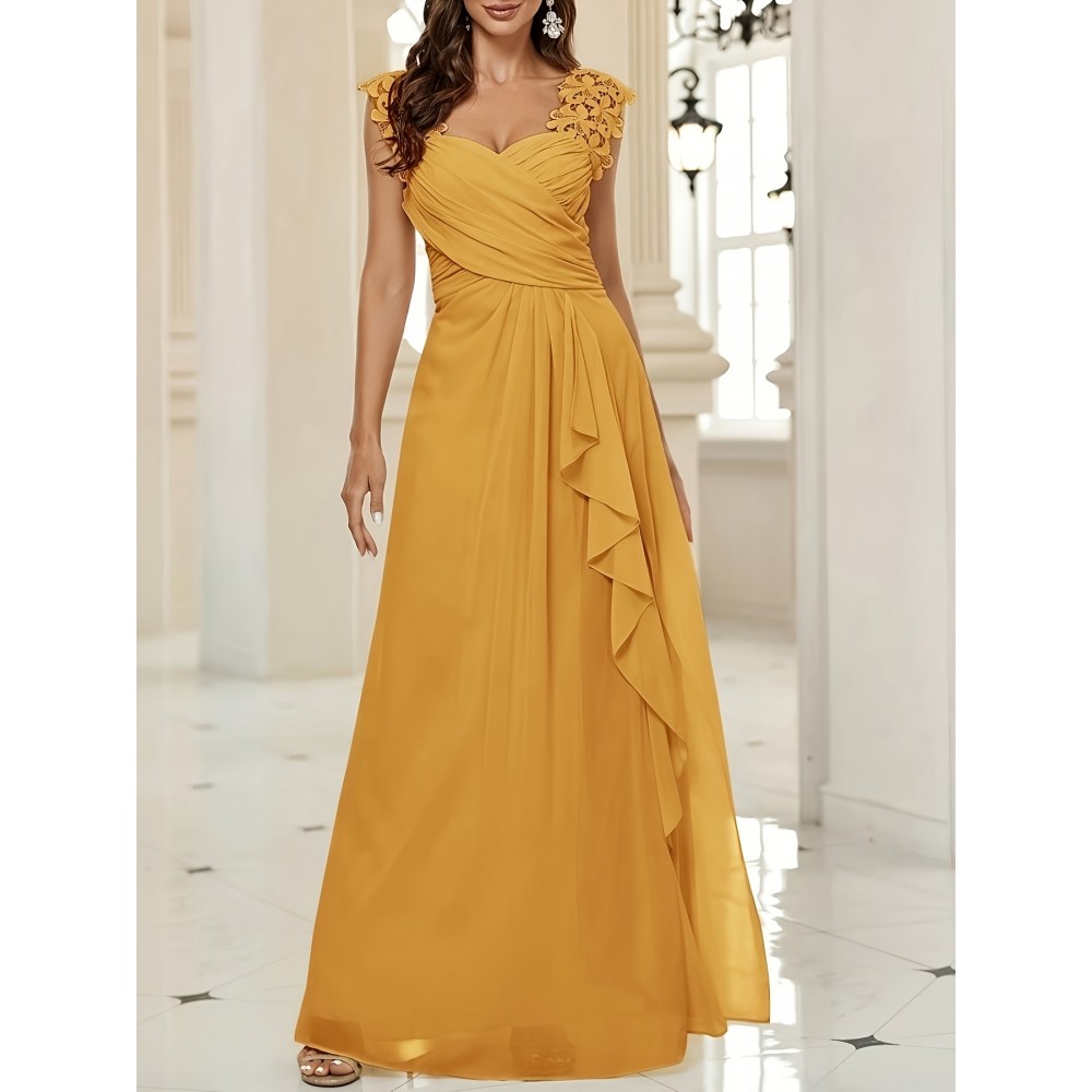 New Women'S Sleeveless Lace-Trimmed Mermaid Wedding Dress - Solid Color Ruffle Hem A-Line Party Gown with Built-In Bra, Spring/Summer Bridal & Bridesmaid Dress, Wedding Guest Attire, Sophisticated Craftsmanship