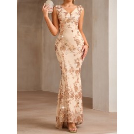 New Fashion Sequined Spliced Long Dress Elegant High-Waisted Women's Evening Gown Backless Party Dress for Banquets, Birthdays, Anniversaries, Concerts & Travel Photography