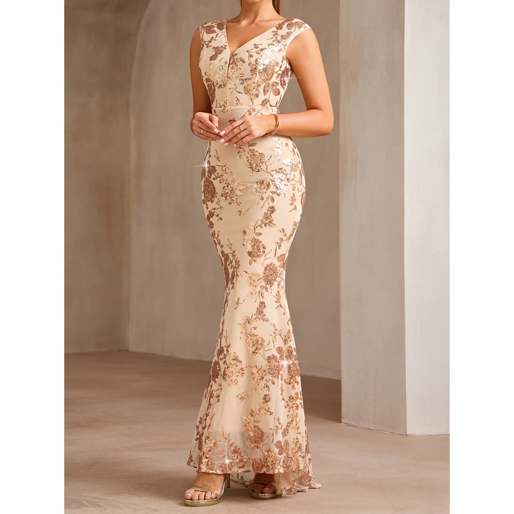 New Fashion Sequined Spliced Long Dress Elegant High-Waisted Women's Evening Gown Backless Party Dress for Banquets, Birthdays, Anniversaries, Concerts & Travel Photography