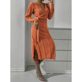Women'S Sexy V-Neck Sweater Dress - Long Sleeve Solid Color Slim Fit Dress for Fall Winter, Chic Office to Party Wear, Durable & Easy Care, Casual Chic Outfit, Elegant Silhouette, Comfortable Wear