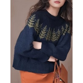 Women'S Cozy Fleece-Lined Christmas Tree Sweater - Navy Blue & Green Holiday Sweater with Soft Fleece Lining, Loose Fit Pullover for Fall/Winter, Casual & Formal Wear, Perfect for Home, Office, or Parties, Christmas Sweater