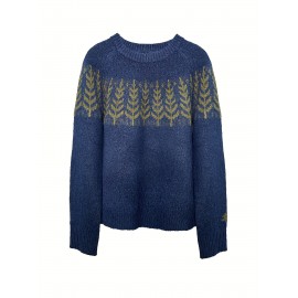 Women'S Cozy Fleece-Lined Christmas Tree Sweater - Navy Blue & Green Holiday Sweater with Soft Fleece Lining, Loose Fit Pullover for Fall/Winter, Casual & Formal Wear, Perfect for Home, Office, or Parties, Christmas Sweater