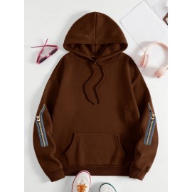 Plus Size Women's Cute Puppy Print Hoodie - Cozy Fleece-Lined Sweatshirt with Front Pocket & Drawstring Hood, Machine Washable Fall Winter Casual Fashion, Cute Hoodies, Autumn Apparel, Playful Design, Durable Zipper Detail