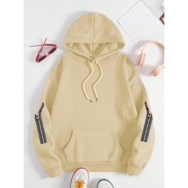 Plus Size Women's Cute Puppy Print Hoodie - Cozy Fleece-Lined Sweatshirt with Front Pocket & Drawstring Hood, Machine Washable Fall Winter Casual Fashion, Cute Hoodies, Autumn Apparel, Playful Design, Durable Zipper Detail