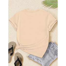 Halloween Women'S Plus Size T-Shirt - Spooky Pumpkin & Cat Graphic, Short Sleeve, Round Neck, Stretchy Polyester Blend, Casual & Elegant Style for Spring/Summer/Fall, Fall Fashion Top | Halloween Apparel | Stretchy Fabric