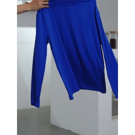 [5pcs Soft T-Shirts] 5pcs Plus Size Women's Soft Long Sleeve T-Shirts | Casual Round Neck Tops, Solid Color Basic Tees for Spring/Fall, Machine Washable | Black, Blue, White, Red, Pink, Ladies T Shirts, Seasonal Fashion, Simple Design, Comfortable Fit