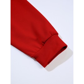 Plus Size Women's Loose Fit Long Sleeve Sweatshirt - Geometric Pattern Round Neck Casual Pullover, All-Season Soft Breathable Fabric, Machine Washable for Everyday Comfort, Comfortable Clothing, Playful Design, Easy Care Material