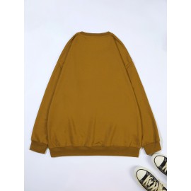 Plus Size Women's Loose Fit Long Sleeve Sweatshirt - Geometric Pattern Round Neck Casual Pullover, All-Season Soft Breathable Fabric, Machine Washable for Everyday Comfort, Comfortable Clothing, Playful Design, Easy Care Material