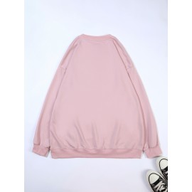 Plus Size Women's Loose Fit Long Sleeve Sweatshirt - Geometric Pattern Round Neck Casual Pullover, All-Season Soft Breathable Fabric, Machine Washable for Everyday Comfort, Comfortable Clothing, Playful Design, Easy Care Material