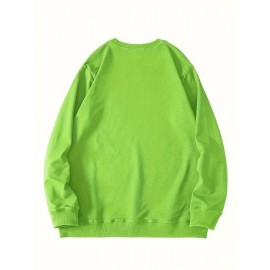 Plus Size Women's Loose Fit Long Sleeve Sweatshirt - Geometric Pattern Round Neck Casual Pullover, All-Season Soft Breathable Fabric, Machine Washable for Everyday Comfort, Comfortable Clothing, Playful Design, Easy Care Material