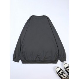 Plus Size Women's Loose Fit Long Sleeve Sweatshirt - Geometric Pattern Round Neck Casual Pullover, All-Season Soft Breathable Fabric, Machine Washable for Everyday Comfort, Comfortable Clothing, Playful Design, Easy Care Material