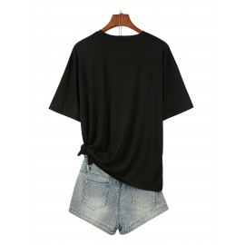 3-Pack Plus Size Letter Print T-Shirt, Short Sleeve Crew Neck Casual Top for Summer & Spring, Women'S Plus Size Clothing