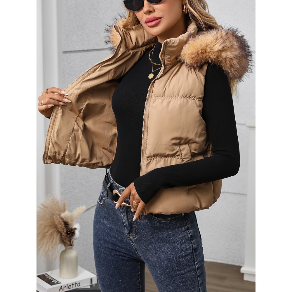 Plus Size Women's Casual Thickened Warm Hooded Jacket - Autumn Winter Machine Washable Zipper Front H-Line Silhouette Solid Color for Outdoor Activities & Casual Attire
