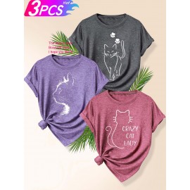 3pcs Women'S Retro Graphic T-Shirt Set - 