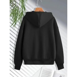 Women's Plus Size New York Graphic Hoodie - Casual Gray Zip-Up Sweatshirt with Kangaroo Pocket, Long Sleeves, and Ribbed Cuffs, Cute Hoodies