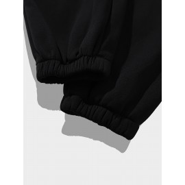 Machine Washable Polyester Blend Women's Casual Hoodie & Jogger Set - Letter Print, Drawstring Waist with Pockets, Perfect for Fall/Winter