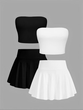 Sexy Tube Top + Versatile A-Line Skirt Set of 4pcs