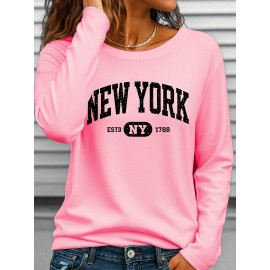 Plus Size Women's Long Sleeve Round Neck T-Shirt New Fashion Letter Print ii 369, Everyday Outfit, Winter Clothing, Trendy Top, Stylish Tee, Medium Stretch, Breathable Shirt, Printed Tshirt, Oversized Top, Fashion Lovers, Bodypositive Wear