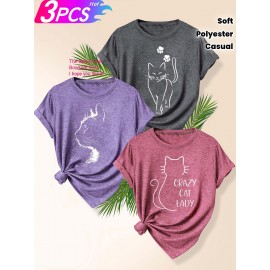 3pcs Women'S Retro Graphic T-Shirt Set - 