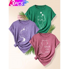 3pcs Women'S Retro Graphic T-Shirt Set - 