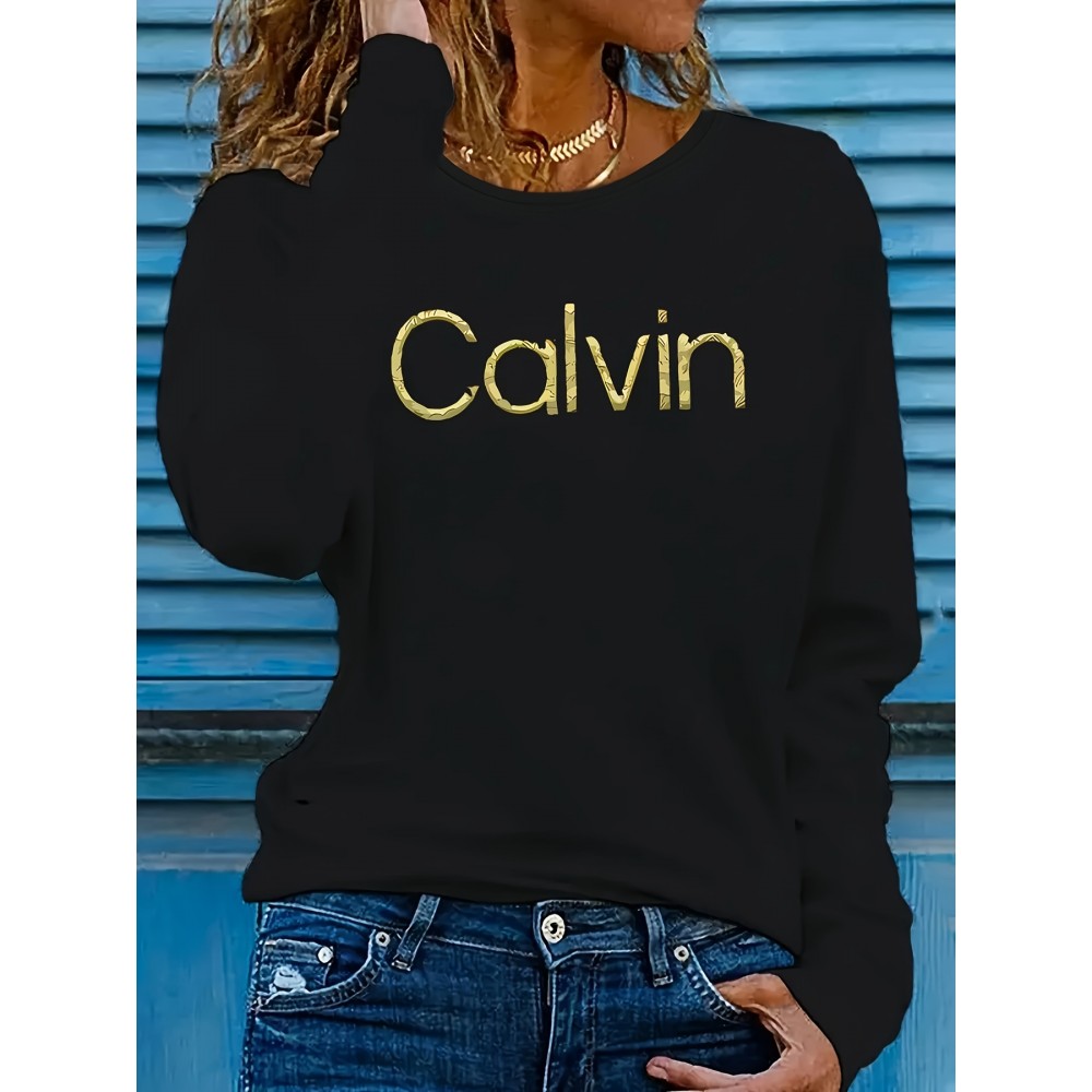 [Fashionable, Versatile T-Shirt] Versatile, Fashionable Women's Calvin Round Neck Loose Casual Summer T-Shirt in Multiple Colors, Sizes 1XL-5XL