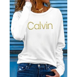[Fashionable, Versatile T-Shirt] Versatile, Fashionable Women's Calvin Round Neck Loose Casual Summer T-Shirt in Multiple Colors, Sizes 1XL-5XL
